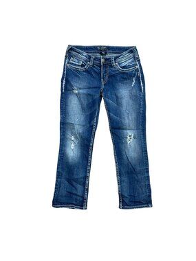 Silver Jeans Women's 26 Aiko Distressed Mid Rise Crop Jeans B1325